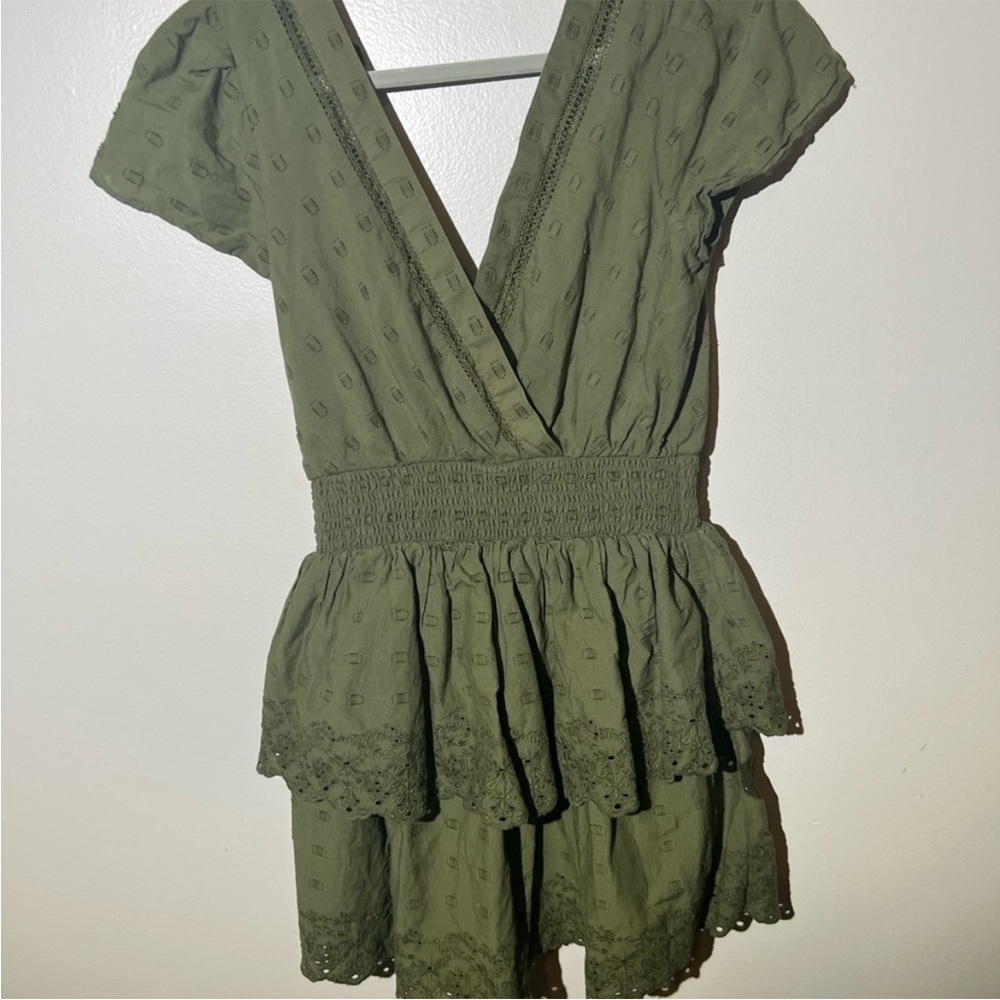 AE Olive Green V Neck Ruffle dress